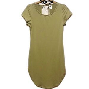 Color Swatch olive green dress short sleeve open back size M baddie academia